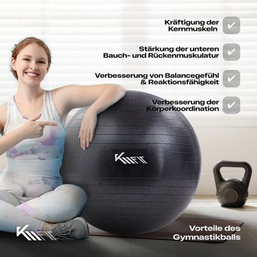 KM - Fit Gymnastikball Trainingsball Sitzball für Fitness,Yoga,Gymnastik 65 cm (mit Luft-Pumpe, Schwarz), Max. Belastbarkeit: 300 kg