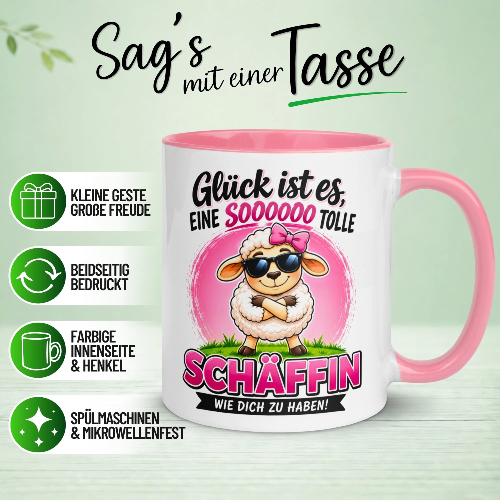 Momentals Tasse Beste Chefin Geschenk – „Glück ist es eine Schäffin wie dich zu haben“, Gratis Versand · Links-&Rechtshänder · Spülmaschinenfest – Bild 2 von 5
