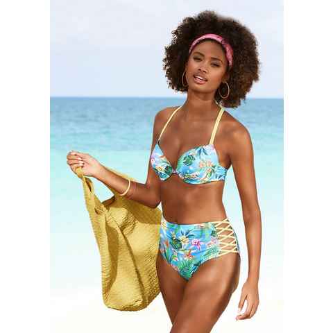 Venice Beach Push-Up-Bikini-Top Hanni, mit tropischem Print und gelben Details