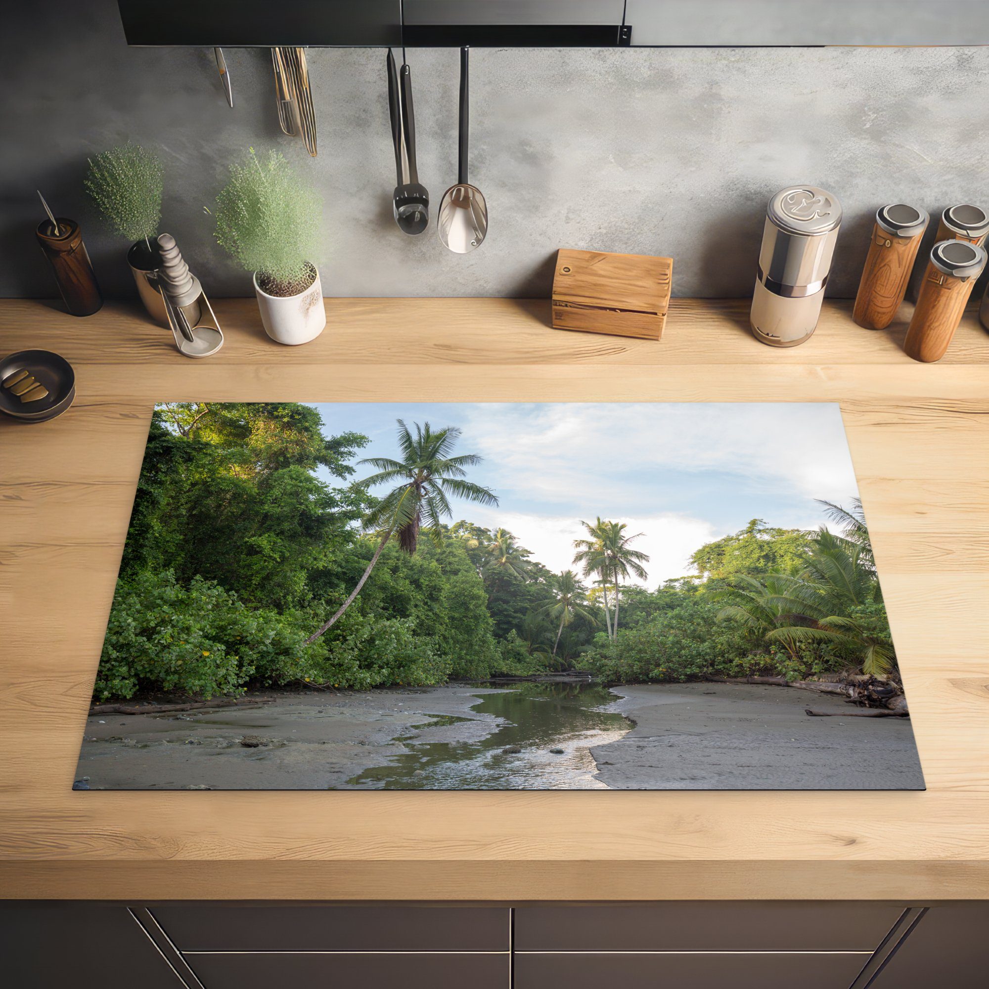 Herdblende-/Abdeckplatte in den Fluss Bäumen küche, Schutz die (1 MuchoWow zwischen tlg), Costa, Vinyl, Induktionskochfeld des Ceranfeldabdeckung 81x52 Kleiner Corcovado-Nationalparks für cm,