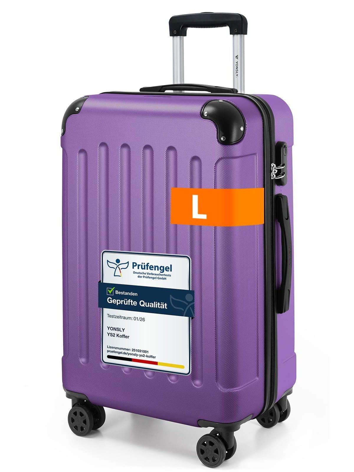 YONSLY Hartschalen-Trolley Hartschalen-Reisekoffer Trolley Rollkoffer in S/M/L/XL Größen, 4 Rollen, mit 360°-Lenkrollen, Zahlenschloss und mehrstufigem Teleskopgriff