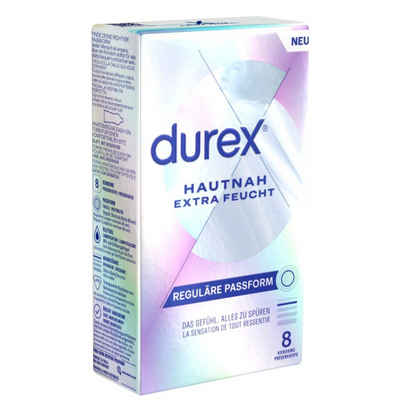 durex Kondome Hautnah Extra Feucht Packung mit, 8 St., ultra dünne Markenkondome mit Easy-On™-Passform
