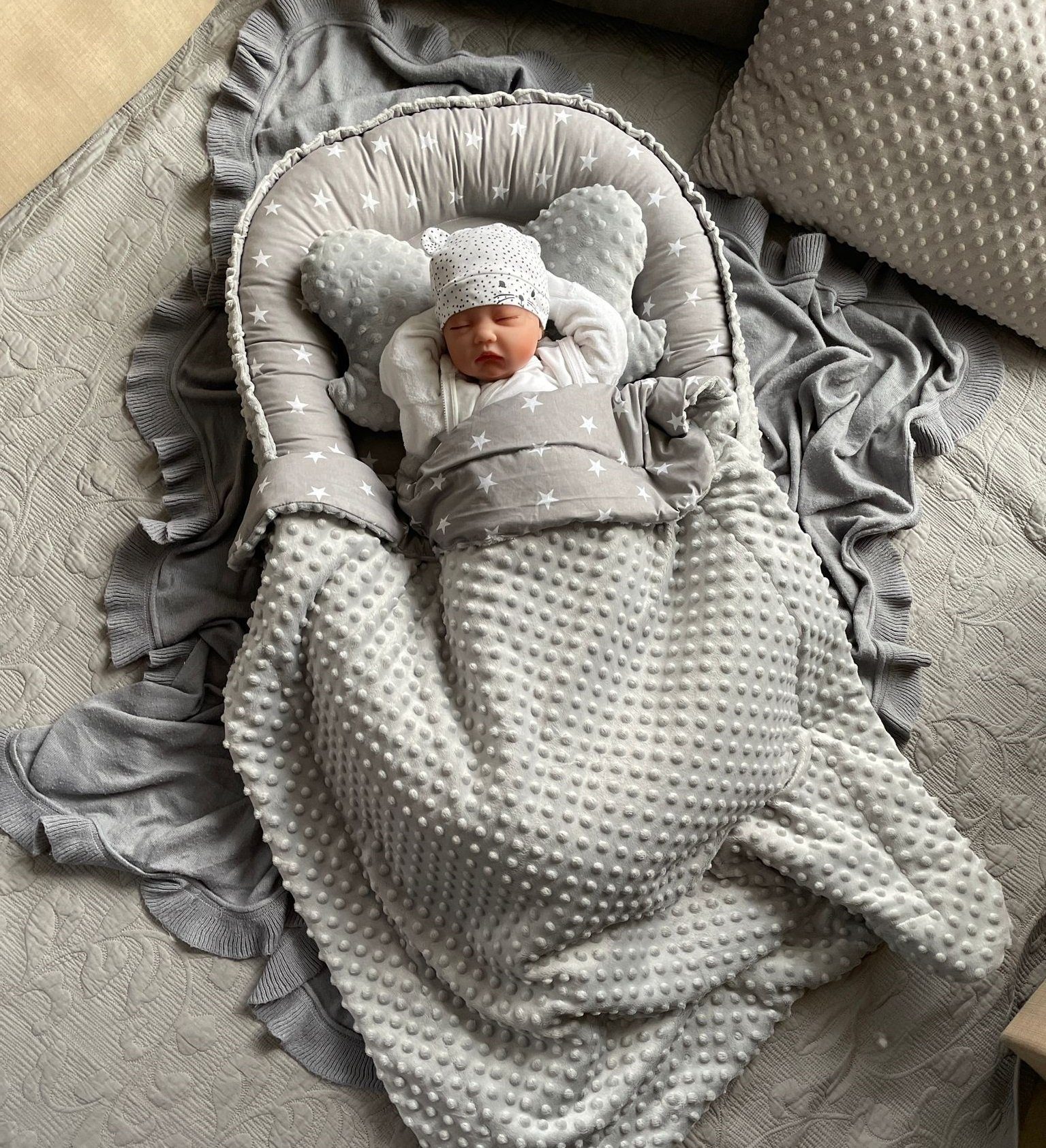 Bettnestchen MINKY/ Baumwolle BABYNEST Babykokon Geschenk Babyausstattung SETS