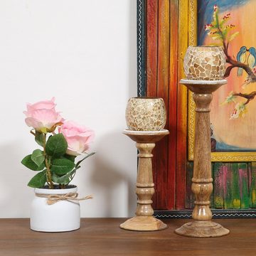 Marrakesch Orient & Mediterran Interior Kerzenhalter 2er Set Kerzenständer aus Holz Dani 31cm Kerzenhalter als Deko