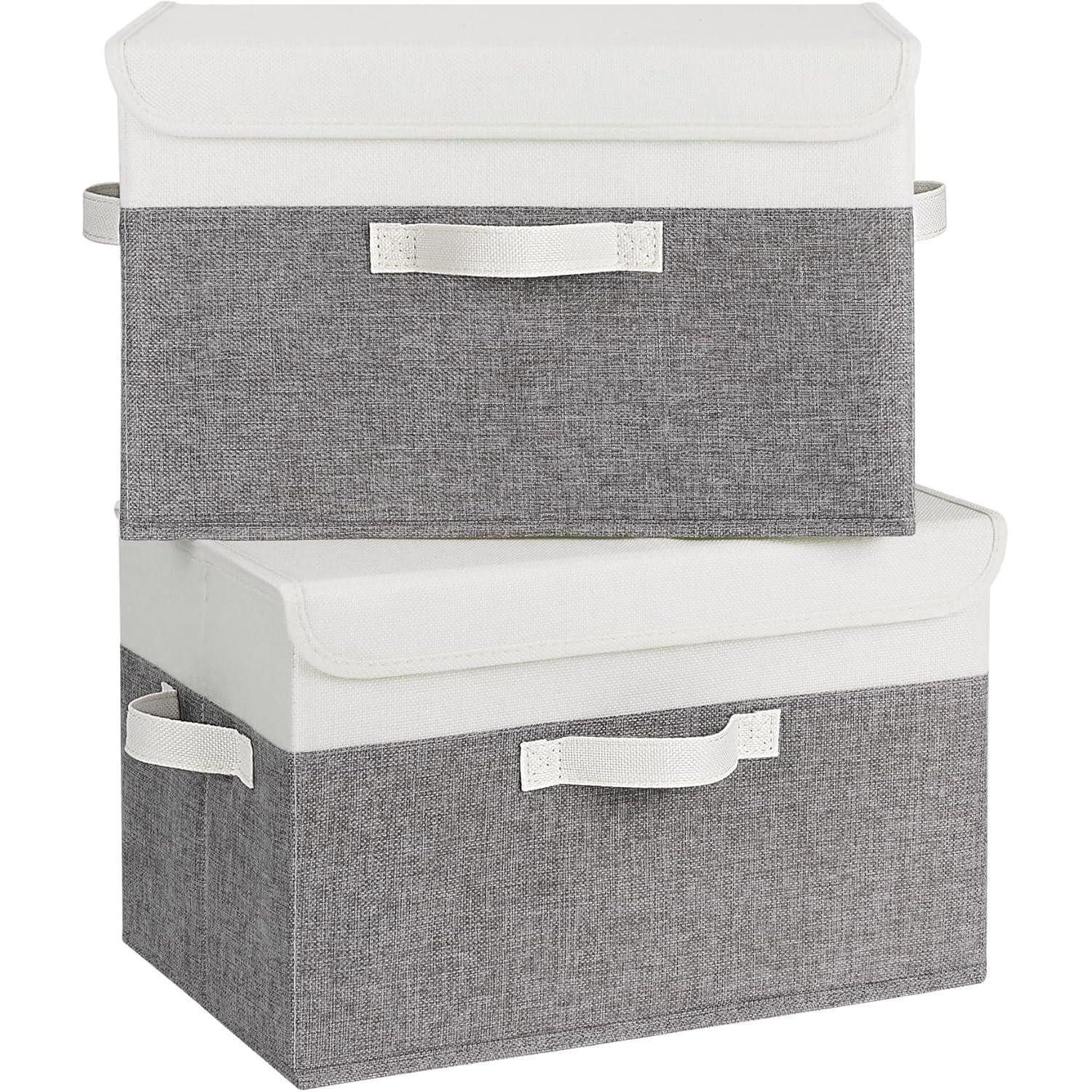LuxusKollektion Faltbox Aufbewahrungsboxen mit Deckel 2er Set weiß-grau