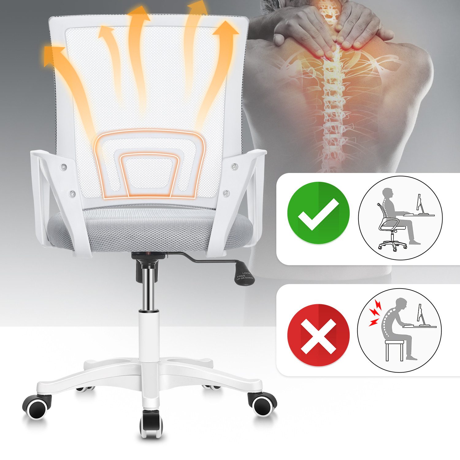 LOVONLIVE Drehstuhl Bürostuhl ergonomisch Schreibtischstuhl Verchromten günstig online kaufen