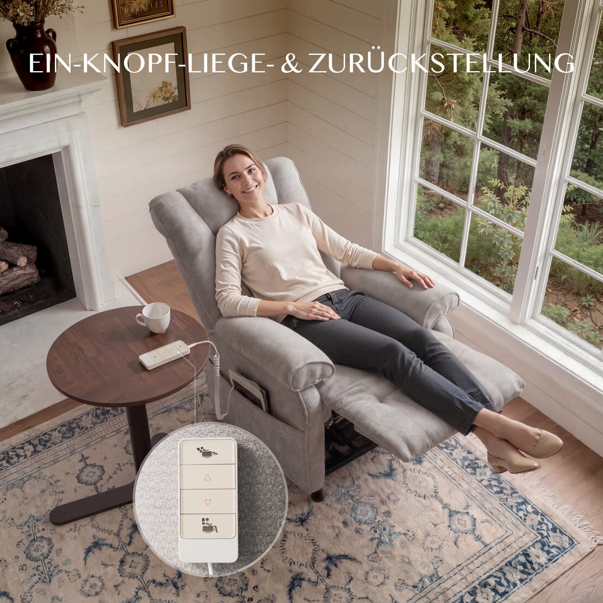 FLEXISPOT Relaxsessel Elektrischer Ergonomischer Fernsehsessel mit stufenloser Liegefunktion (mit stufenloser Liegefunktion 105°–155°, zusätzliche Schnellbedienung für Aufrichten & Zurückstellen), extra dicke Polsterung, große Seitentasche, belastbar bis 150 kg