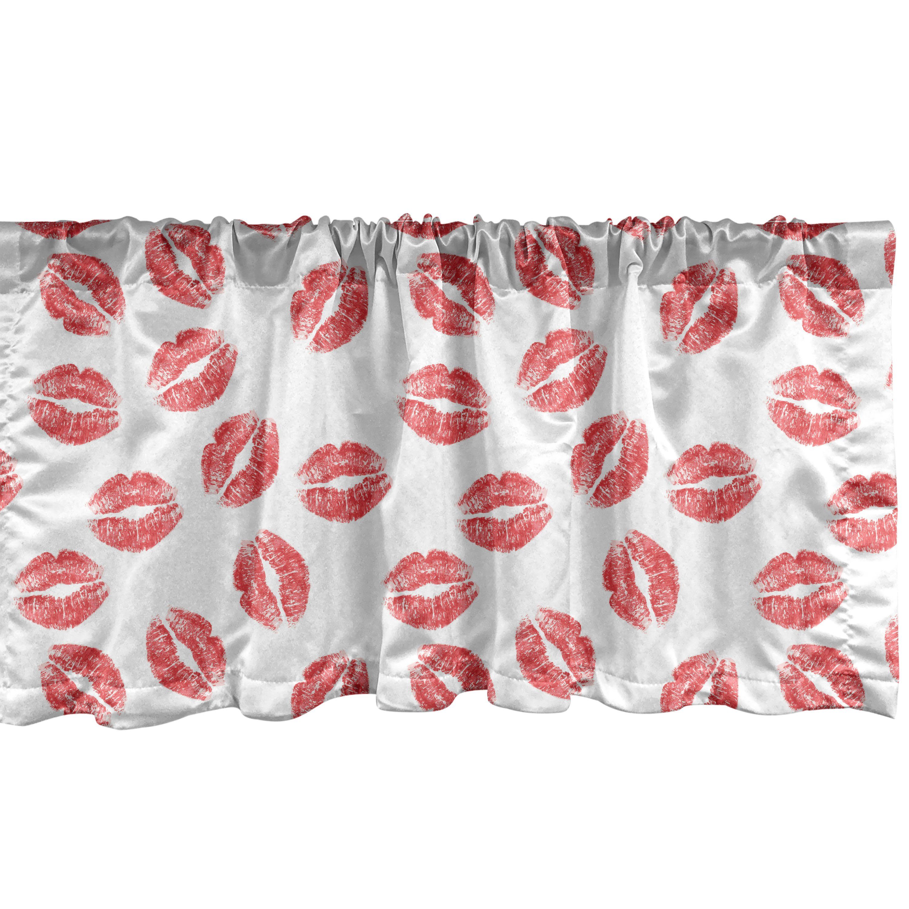 Scheibengardine Vorhang Volant für Küche Schlafzimmer Dekor mit Stangentasche, Abakuhaus, Microfaser, Feminin Red Lippenstifte Kuss Marks