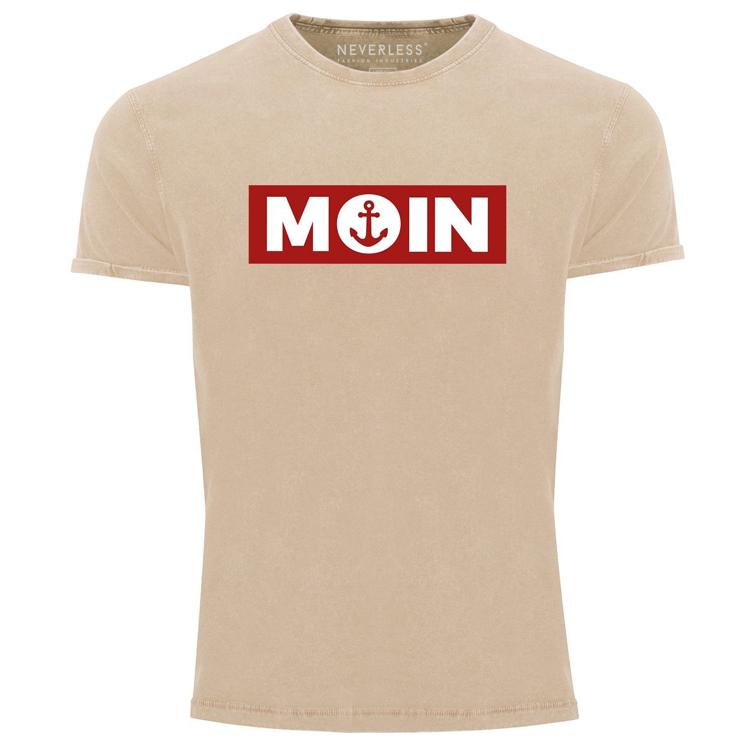 Fit Print Print-Shirt Neverless norddeutsch Printshirt T-Shirt natur Anker Moin Herren Neverless® Morgen Used Shirt mit Look Slim Aufdruck Vintage