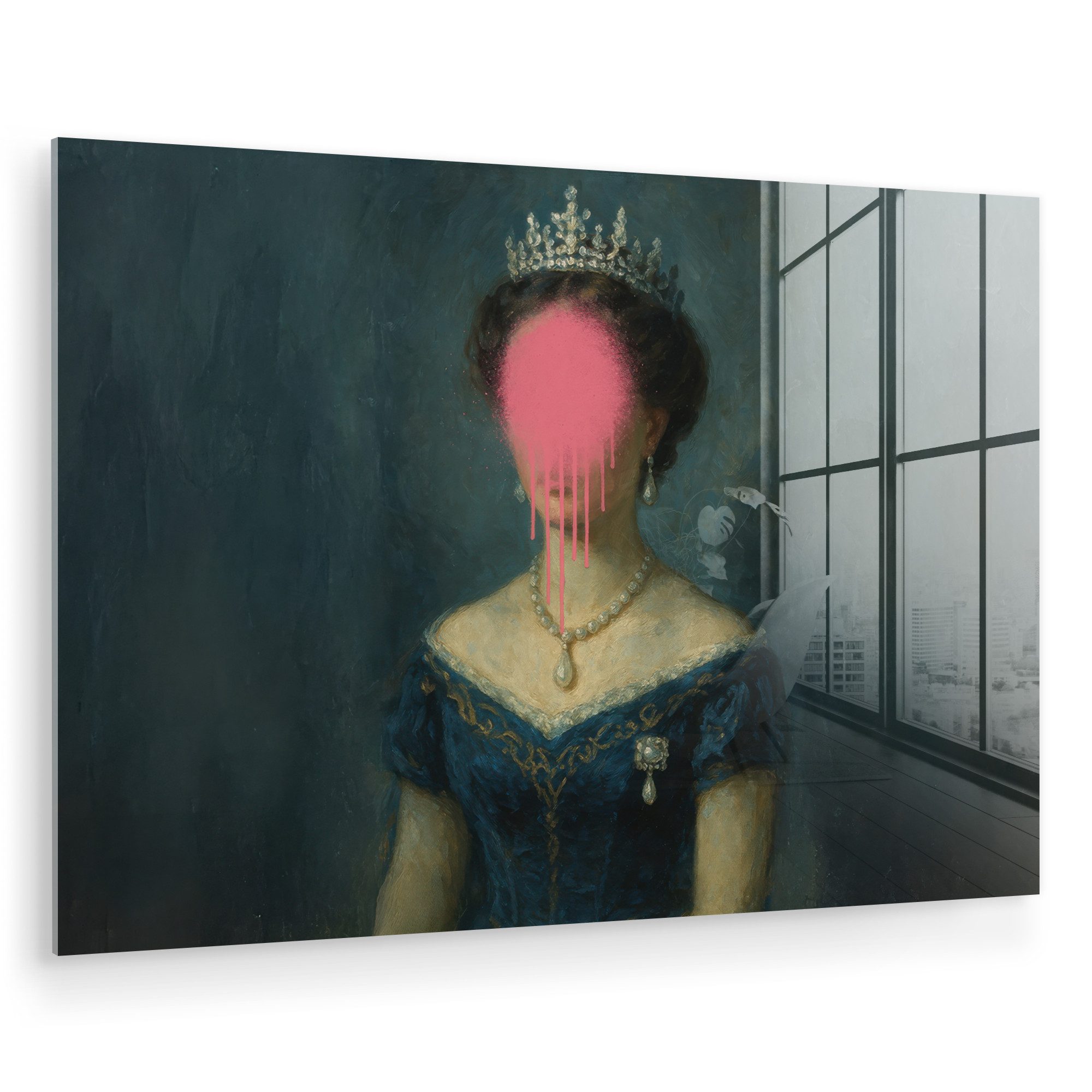 MuchoWow Acrylglasbild Krone - Rosa tropfende Farbe - Porträt, Inkl. Aufhän günstig online kaufen