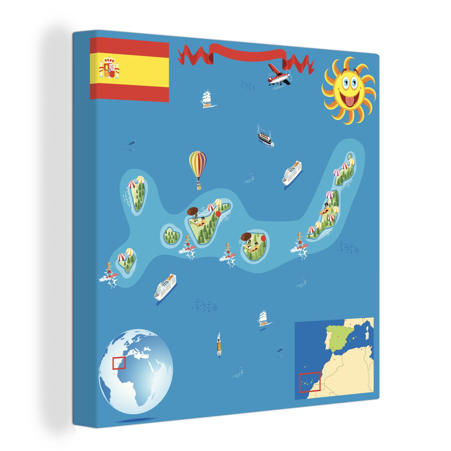 OneMillionCanvasses® Leinwandbild Eine Cartoon-Illustration der Kanarischen Inseln, (1 St), Leinwand Bilder für Wohnzimmer Schlafzimmer