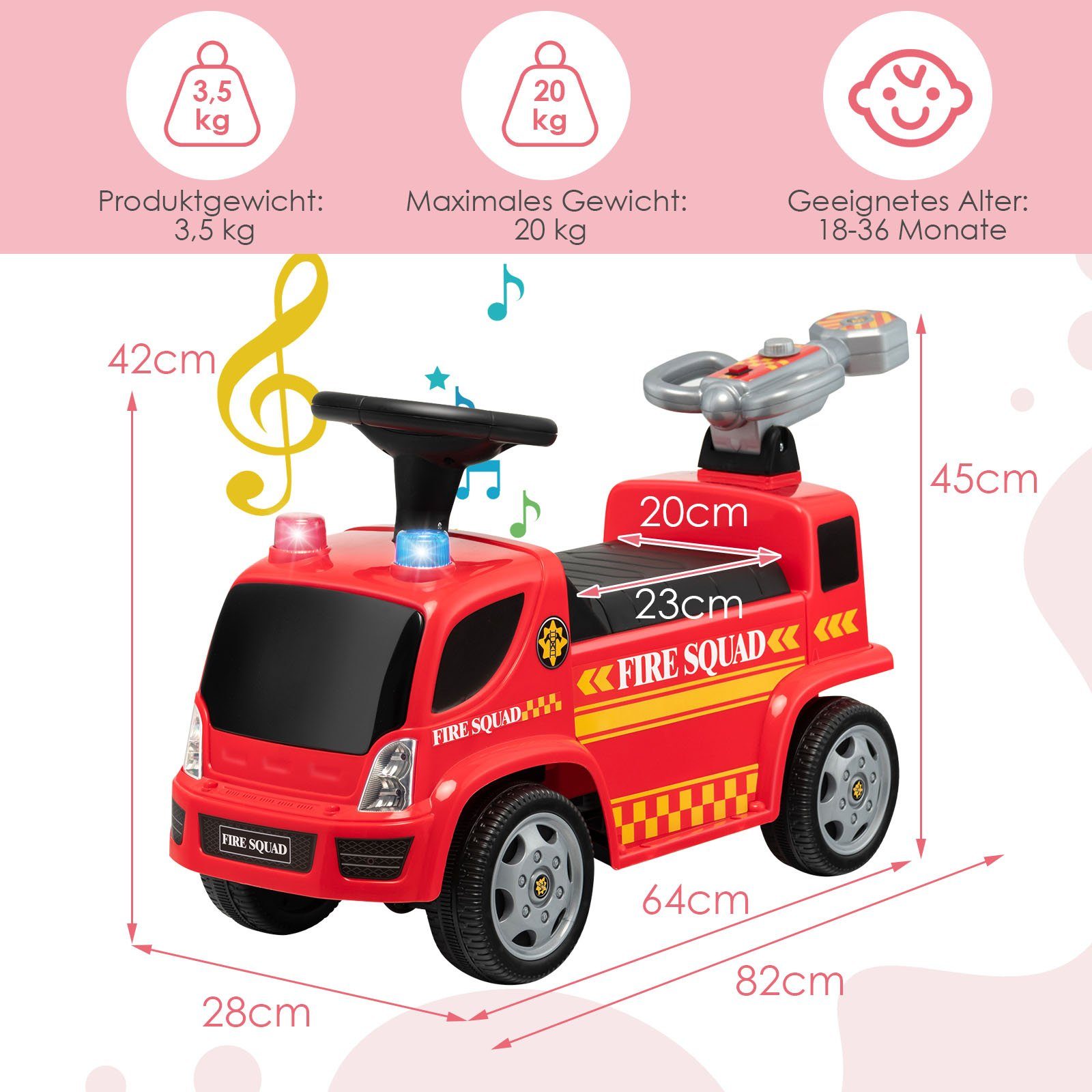 COSTWAY Rutscherauto Schiebeauto, mit Bubble-Maker & Sirenengeräusche