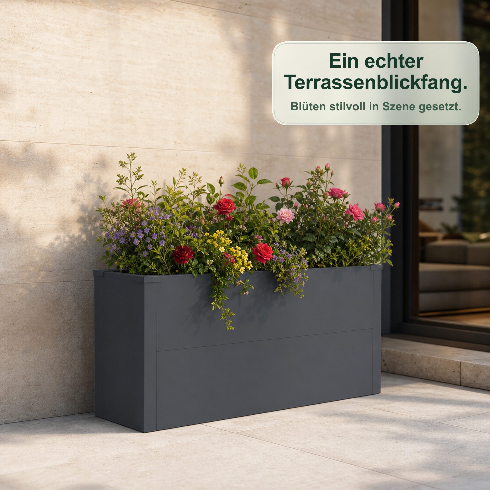 casa pura Hochbeet Andros schmales Metall-Hochbeet für Balkon, Terrasse und Garten, UV-beständig, pulverbeschichtet