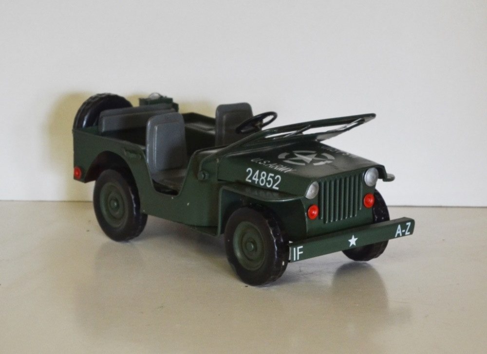 JS GartenDeko Modellauto Blechauto Nostalgie Modellauto Oldtimer Automarke Jeep Willys L 28 cm