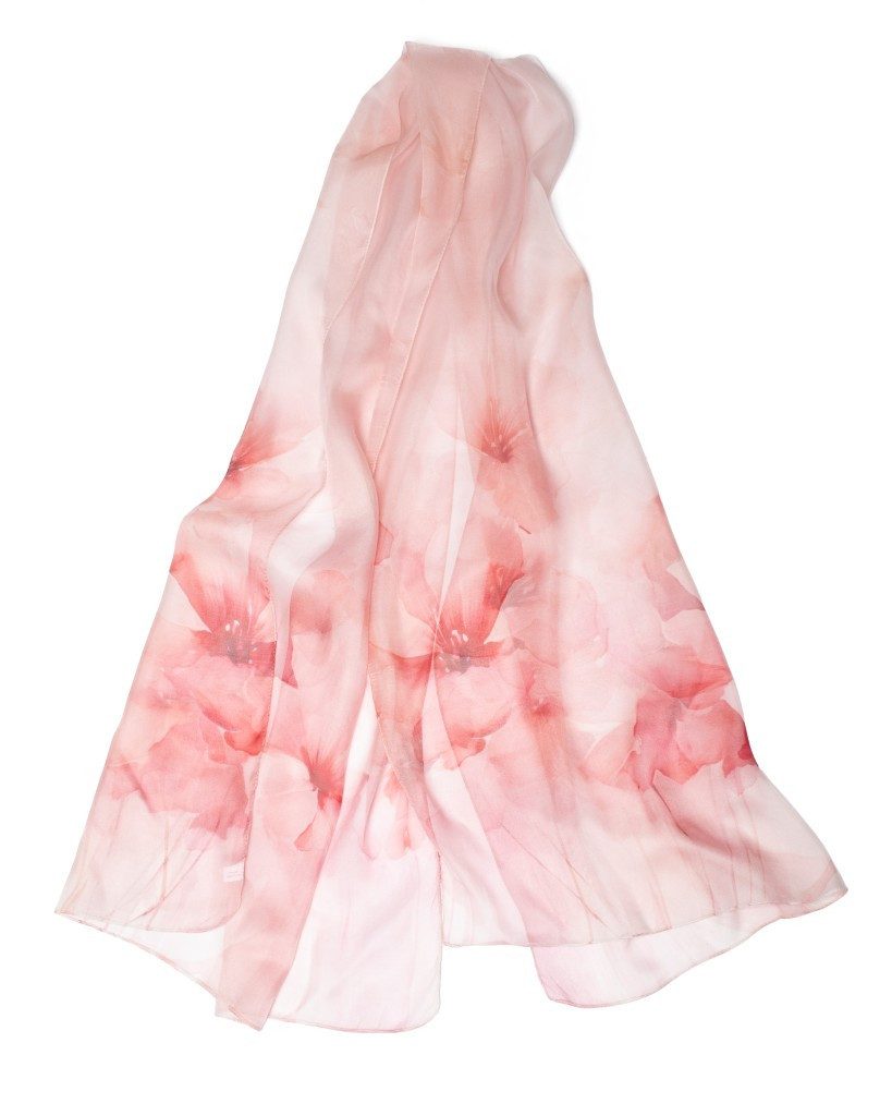 MayTree Seidenschal Seidenchiffon Hibiskus rosa 70 x 180 cm, (Stück), Seidentuch 100% Seide, zart und durchsichtig – Bild 5 von 5