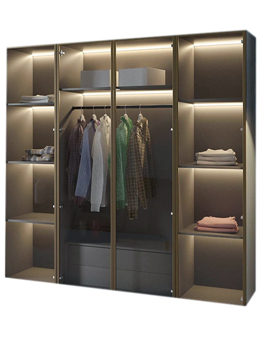 Compleo Drehtürenschrank mit LED-Beleuchtung,Glasfronten, Perfekt Garderobe mit 2 Schubladen