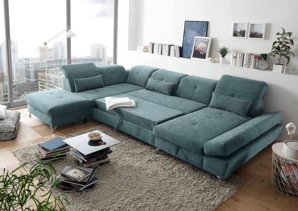 ED EXCITING DESIGN Wohnlandschaft "Melfi U-Form mit Bettfunktion, Bettkaste günstig online kaufen