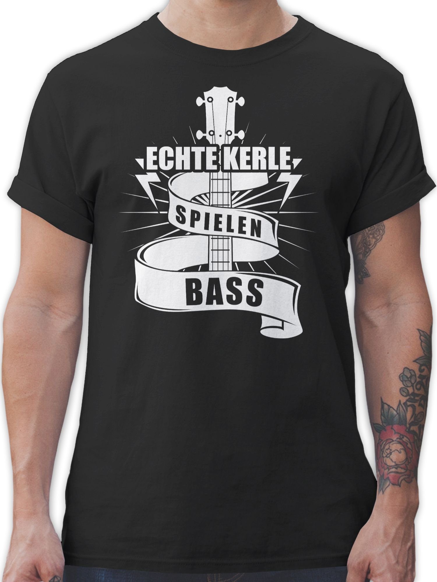 Shirtracer T-Shirt Echte Kerle spielen Bass Musik Instrument Zubehör 1 Schwarz