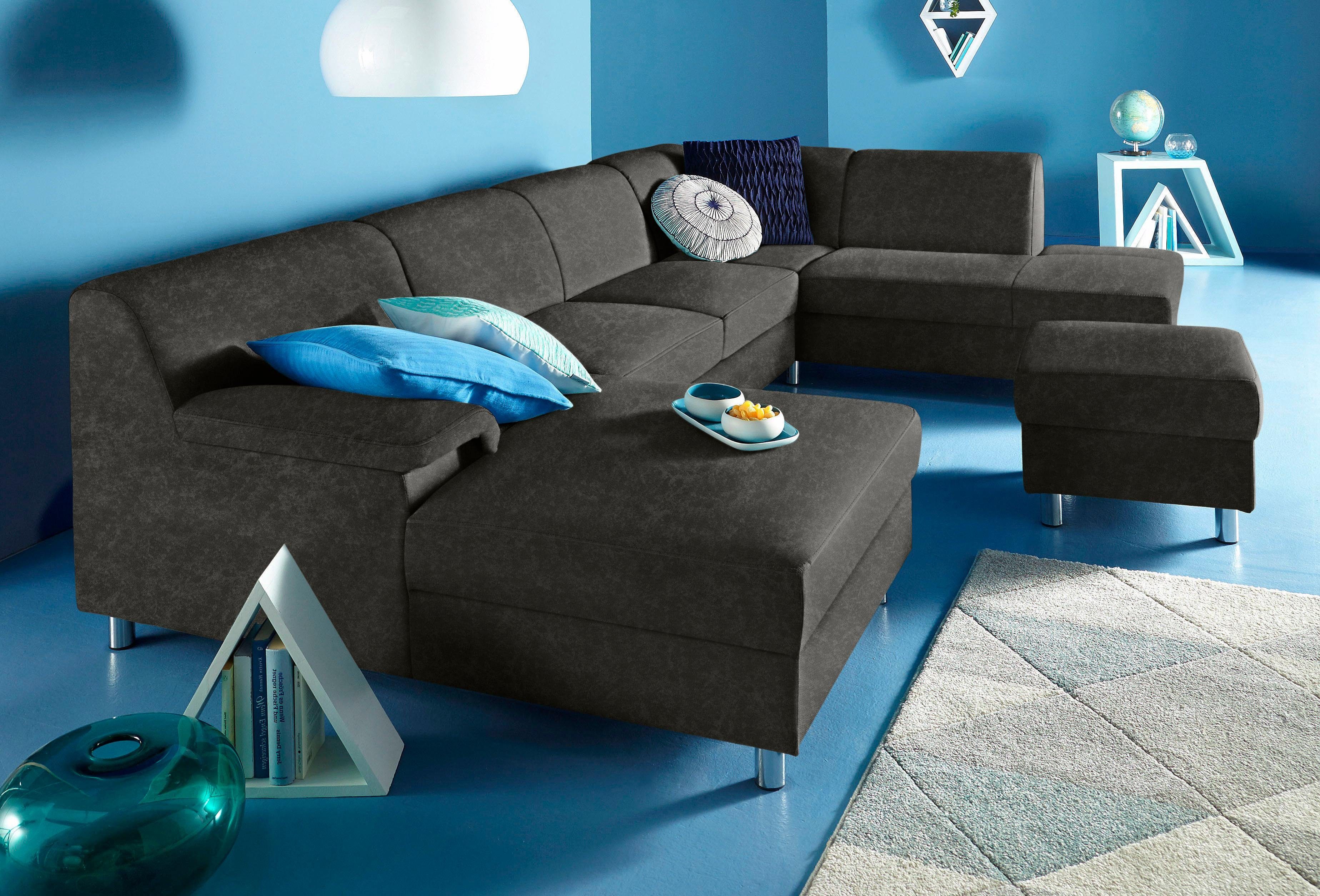 Home affaire Wohnlandschaft Jamie, zeitloses Design, fester Sitzkomfort, viel Platz, U-Form, wahlweise mit Bettfunktion