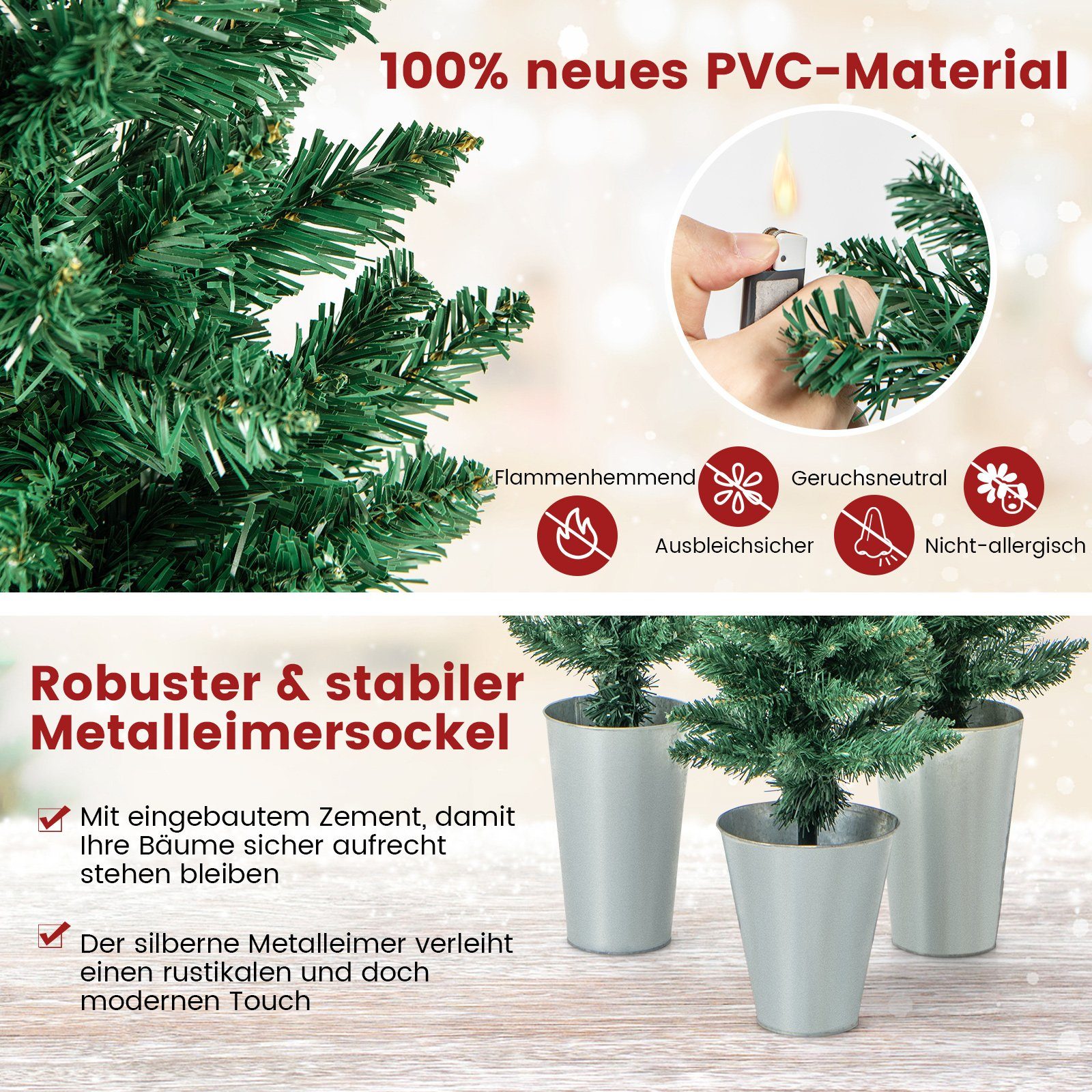 Tannenbaum Künstlicher 3er Grün, COSTWAY Weihnachtsbaum, Bleistift 90+120+150cm Silber