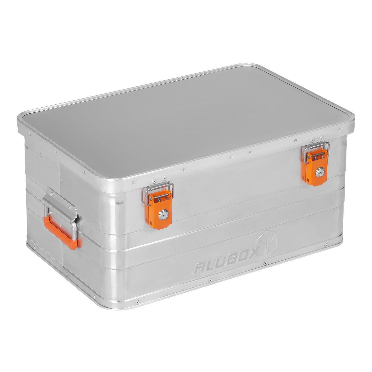 ALUBOX Aufbewahrungsbox Alukiste Transportbox abschließbar mit Deckel (47 Liter), Fangbänder am Deckel