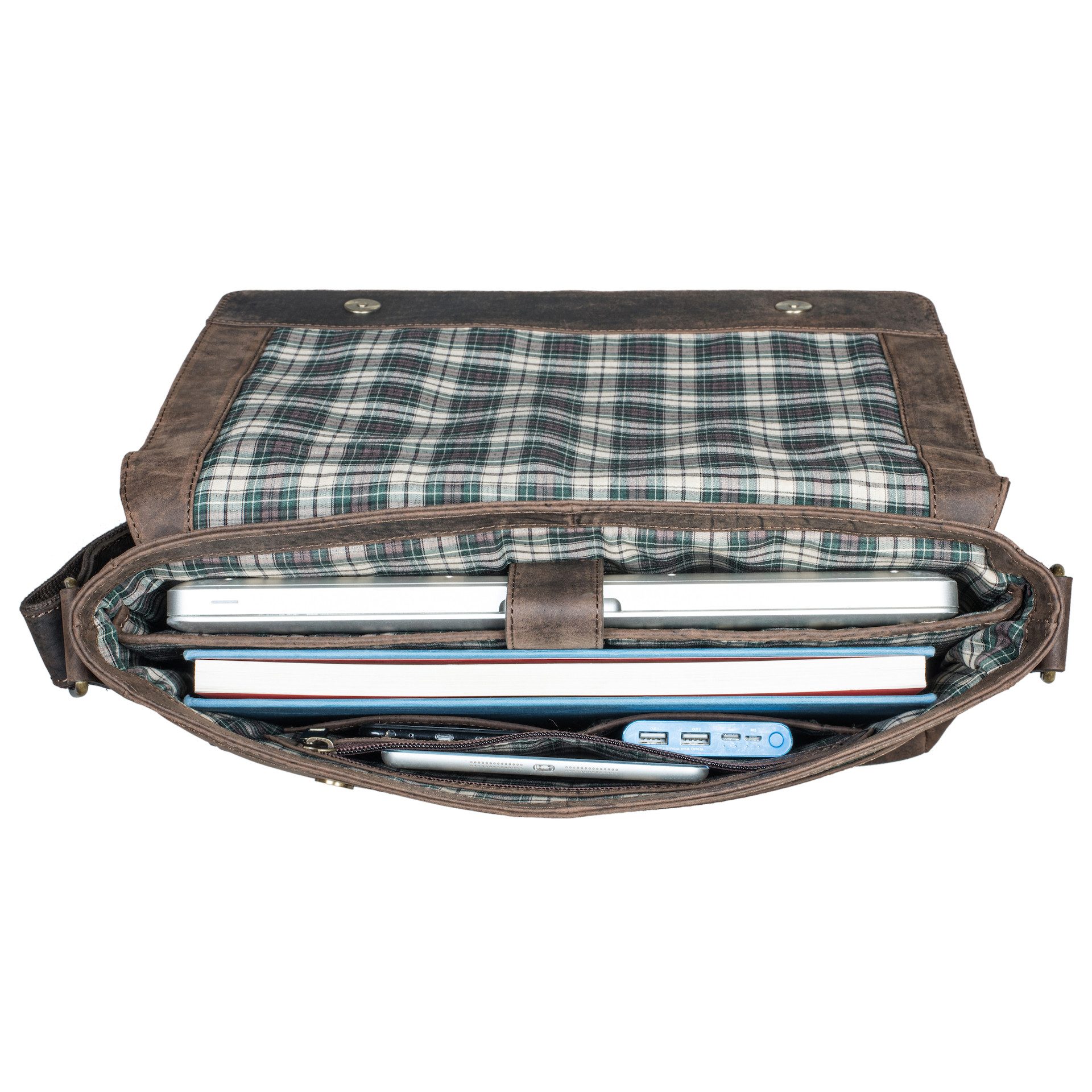 Benthill Messenger Bag Herren Umhängetasche Echt Leder Messenger Laptop Schultertasche Damen, Reißverschlussfach