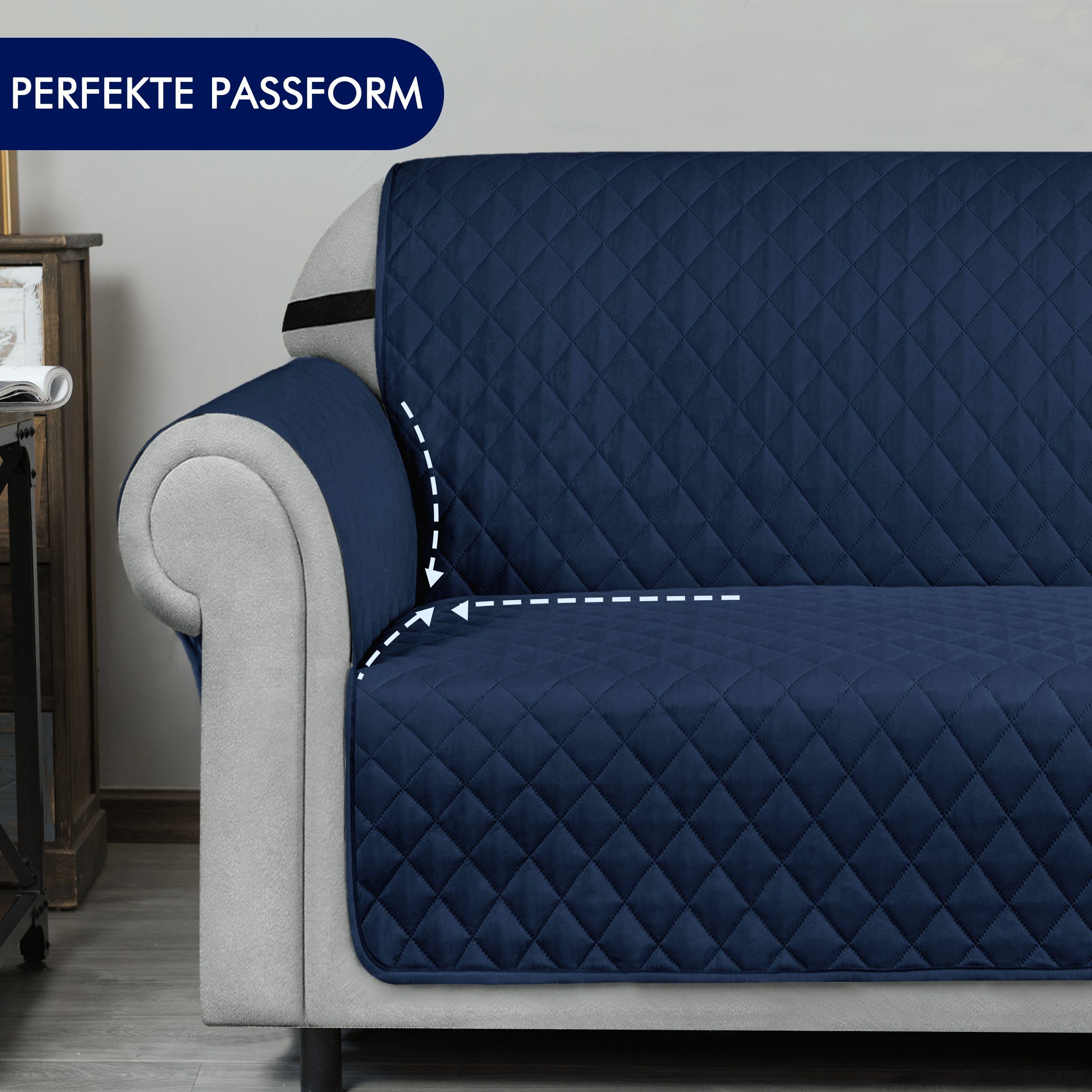 dunkelblau Sofabezug, Sofas, Sofahusse Wohnzimmer SUBRTEX, Seitentaschen mit Gesteppt Stuhlüberzüge für