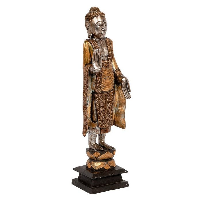 LebensWohnArt Dekoobjekt Buddha-Figur PIEDI Gold Handarbeit Albasia