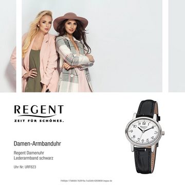 Regent Quarzuhr Regent Damen-Armbanduhr schwarz Analog, (Analoguhr), Damen Armbanduhr oval, klein (ca. 30x25mm), Lederarmband