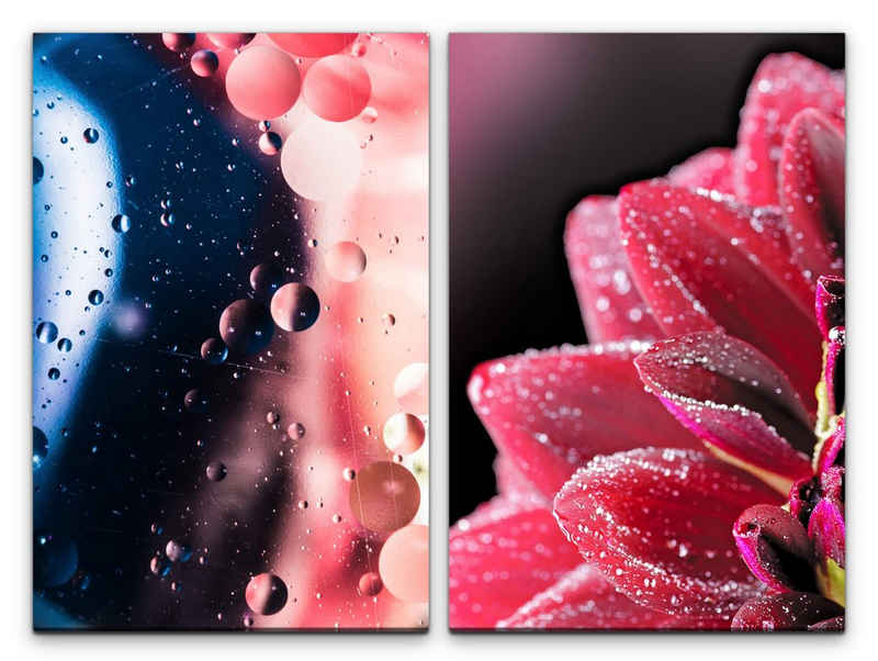 Sinus Art Leinwandbild »2 Bilder je 60x90cm Blume Tropfen auf Glas Kunstvoll Abstrakt Fotokunst Stimmig Makrofotografie«