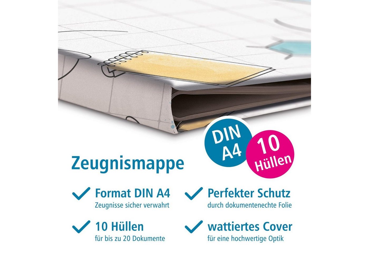 Thumbnail - itenga Organisationsmappe itenga Zeugnismappe Motiv Doodles Schule - DIN A4 wattierter Einband