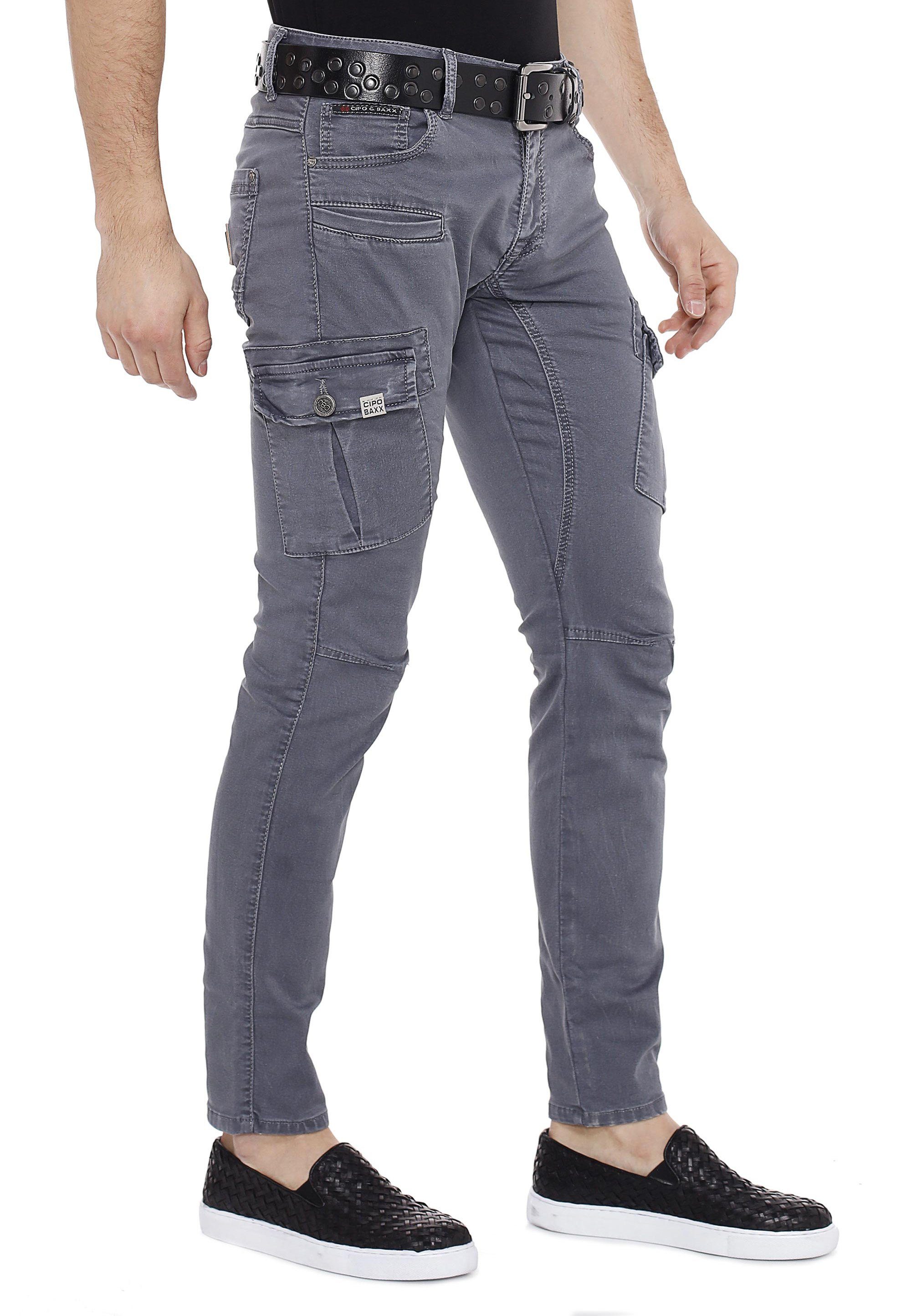 Cipo & Baxx Slim-fit-Jeans Seitentaschen mit grau