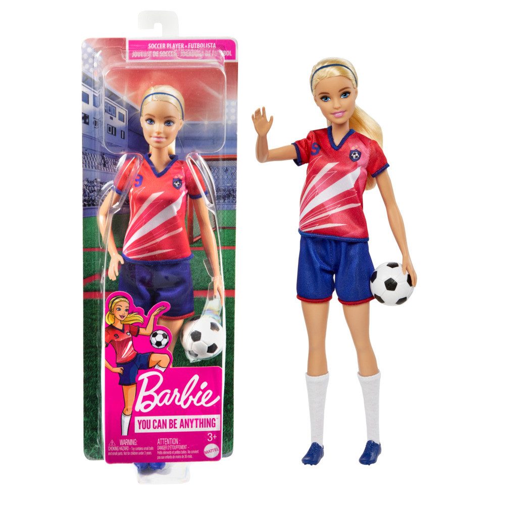 Mattel® Anziehpuppe Barbie Fußballspielerin blond im roten Trikot günstig online kaufen