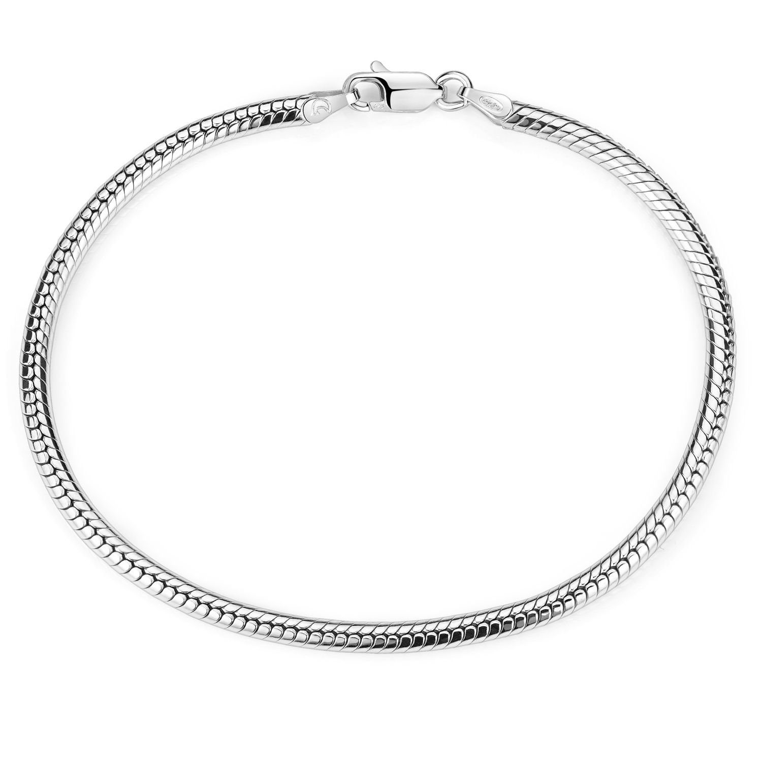 Damen SA-7, Silber, Materia 925 Silber Sterling Herren Armband rhodiniert Schlangenkette Beads-Armband