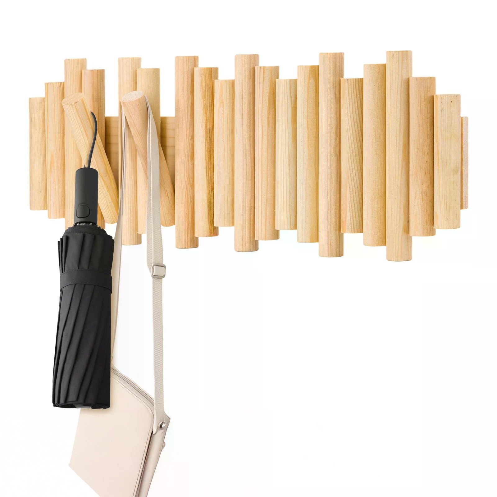 Holz Lichter Kleiderhaken Wandgarderobe, Kleiderhaken aus Holz mit 7 Klapphaken, Flur, Garderobe, Wand, langlebig, pflegeleicht, modern