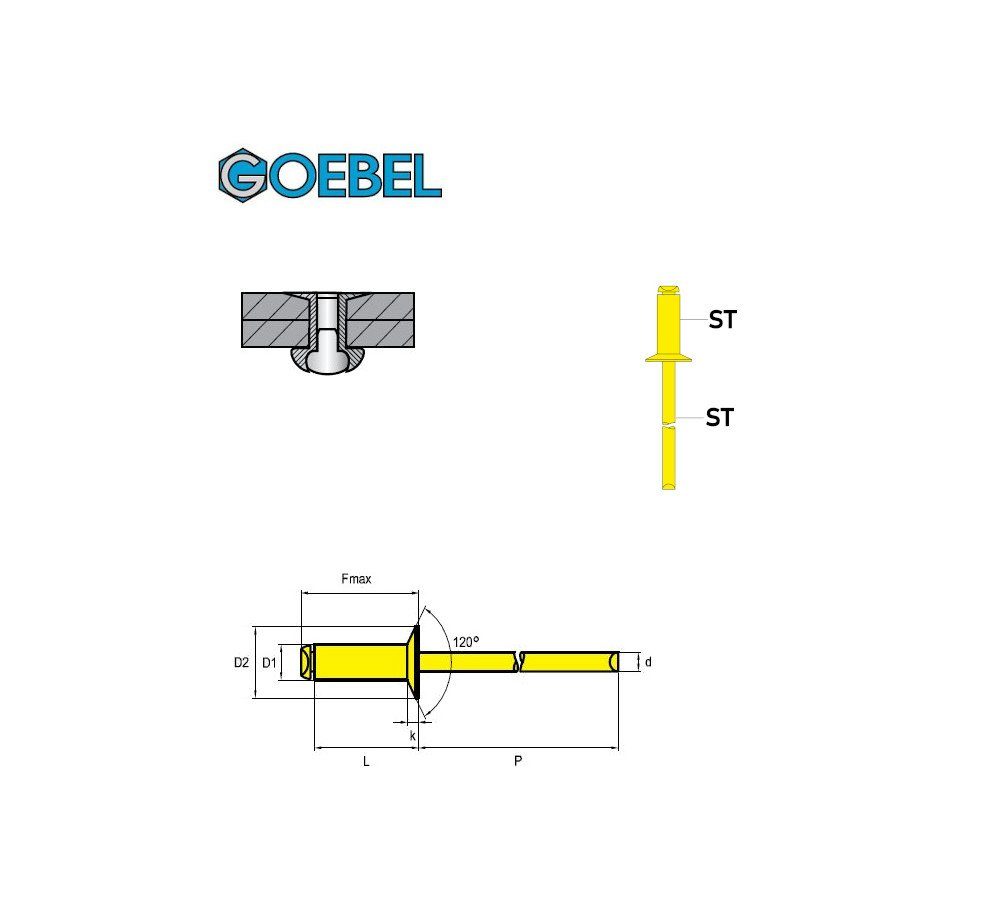GOEBEL GmbH Blindniete 7081130600, Stahl 6,0 mm / - (1000x Popniete), ISO15980, St., Stahl Senkkopf - 1000 x Niete 3,0 - STANDARD Senkkopf