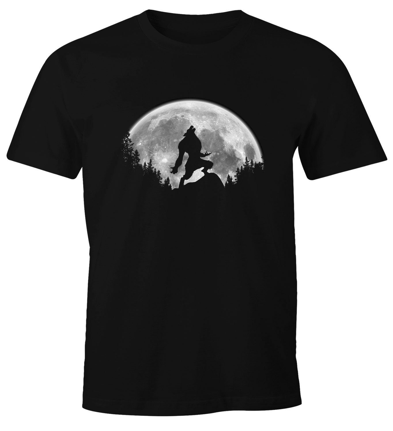 MoonWorks Print-Shirt Herren T-Shirt Werwolf Wolf Mond Fun-Shirt Outdoor Adventure Moonworks® mit Print