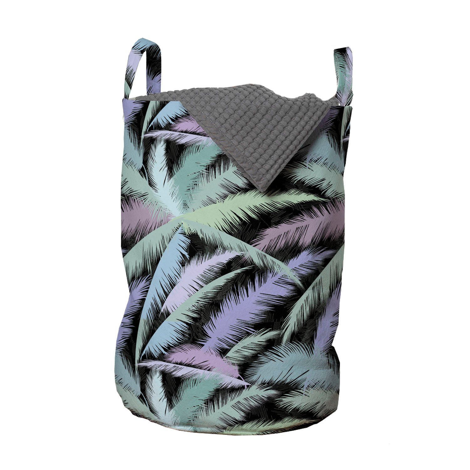 Abakuhaus Wäschesäckchen Wäschekorb mit Griffen Kordelzugverschluss für Waschsalons, Palme Exotische Bunte Palmblätter