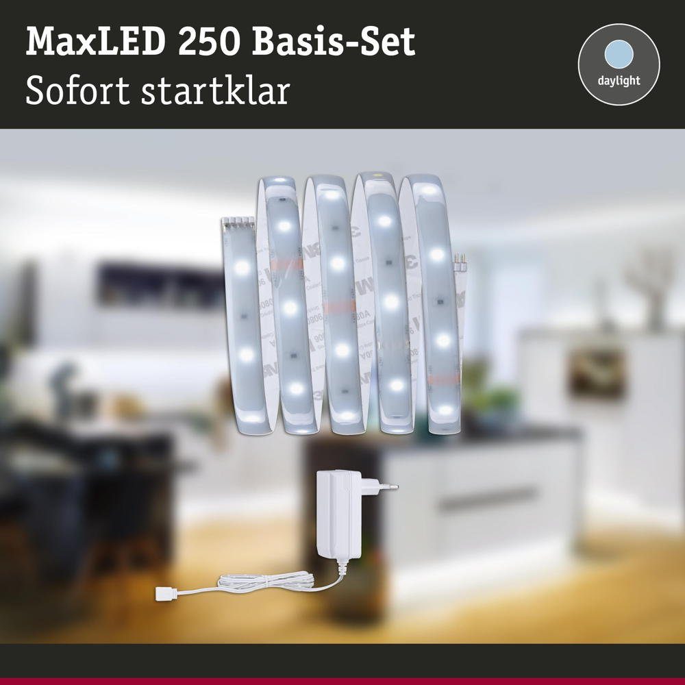 Paulmann LED 6500K Silber Starterset Streifen MaxLED LED 1500mm, 360lm LED 6W Stripe Strip 1-flammig, in IP44