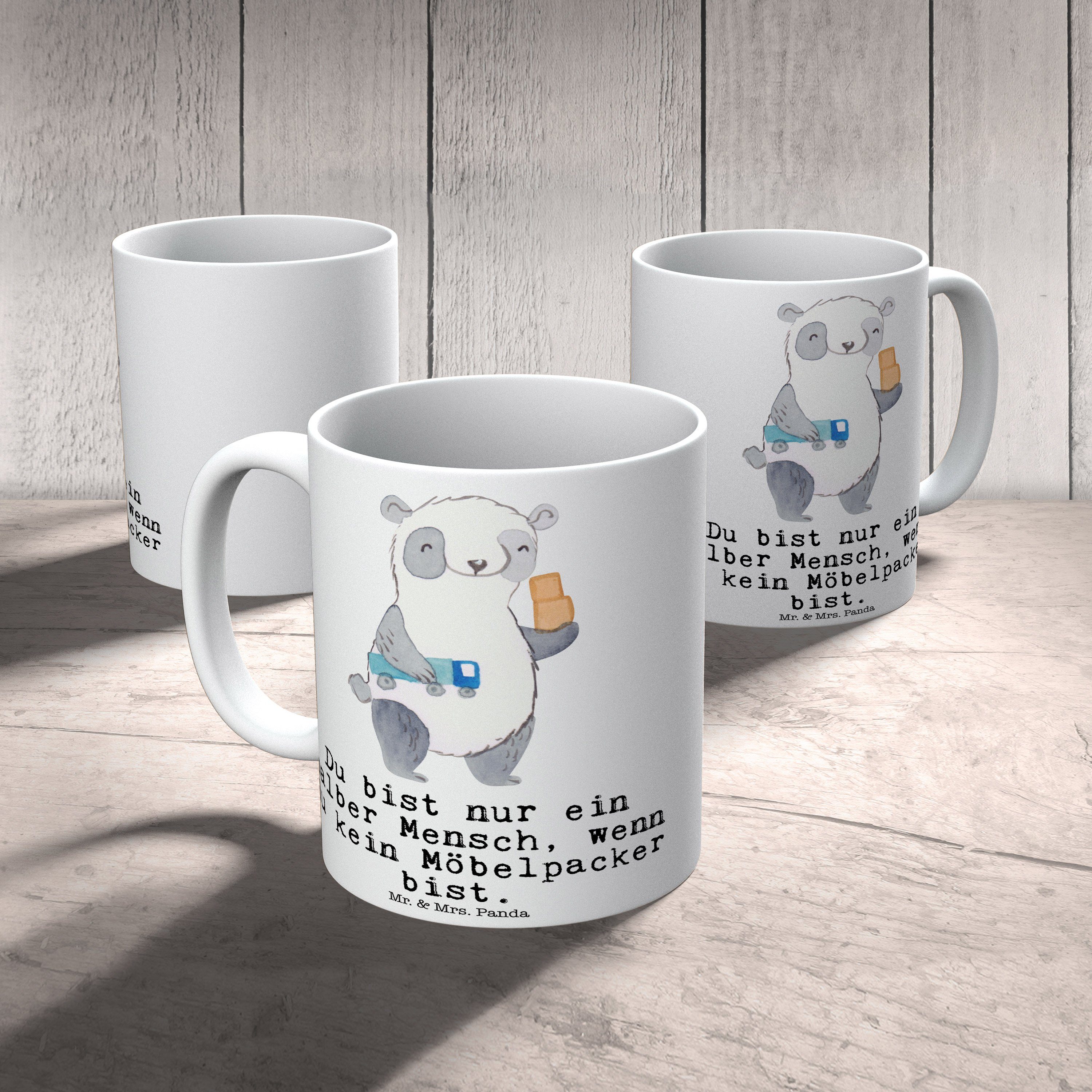 & Geschenk, Büro mit Mr. Panda Umzugss, Jubiläum, Weiß Herz - Mrs. Tasse, - Möbelpacker Keramik Tasse
