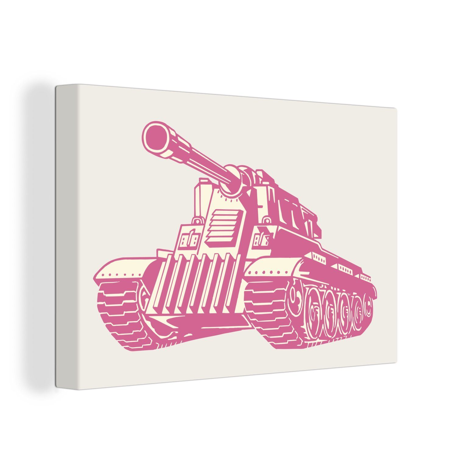 OneMillionCanvasses® Leinwandbild Eine Illustration eines rosa Panzers, (1 St), Wandbild Leinwandbilder, Aufhängefertig, Wanddeko, 30x20 cm