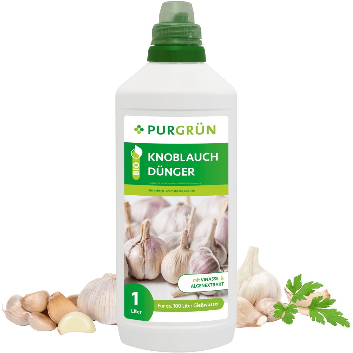 Purgrün Gemüsedünger Bio Knoblauch Dünger, NPK 4+1+7, Algenextrakt, 1 Liter, Flüssigdünger, 1-St., 1 Liter