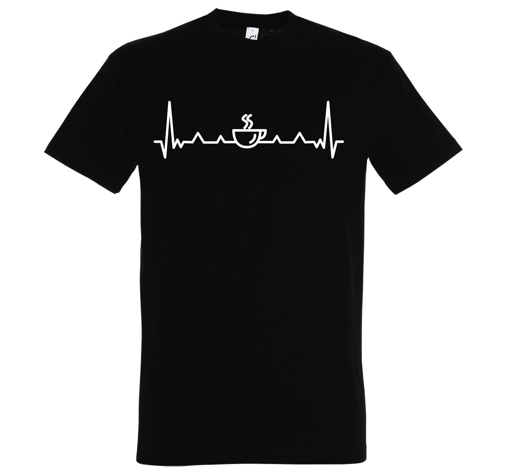 Designz Schwarz Print-Shirt mit Heartbeat Herren T-Shirt Youth Aufdruck Kaffee lustigem Logo