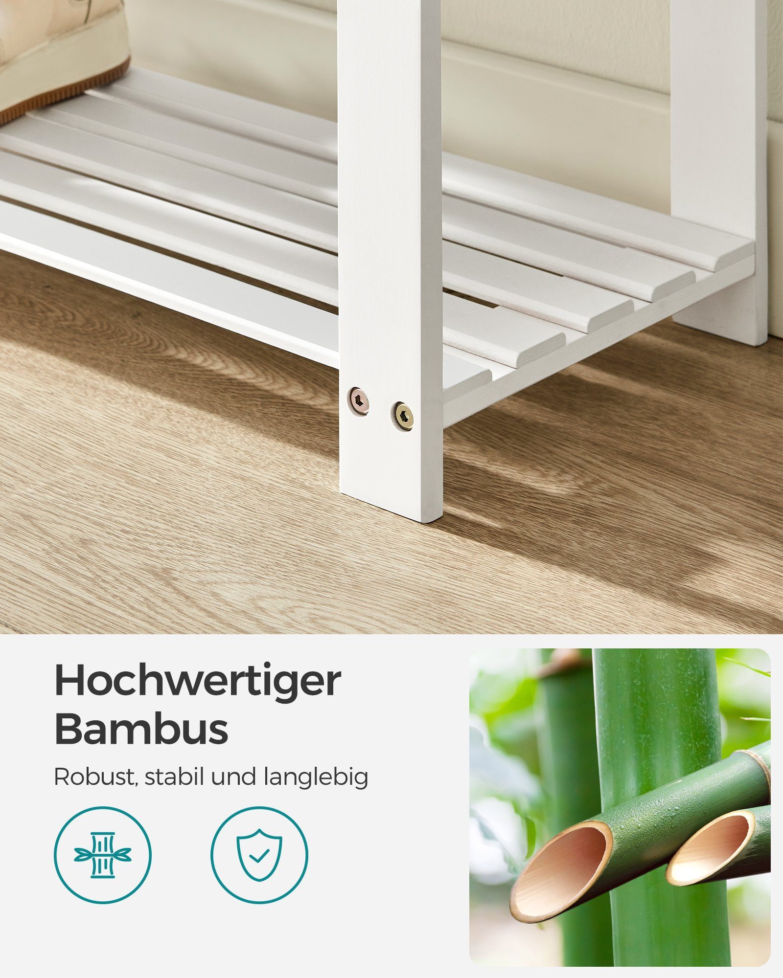 SONGMICS Schuhbank, Schuhregal aus Bambus, 29 x 90 x 49 cm