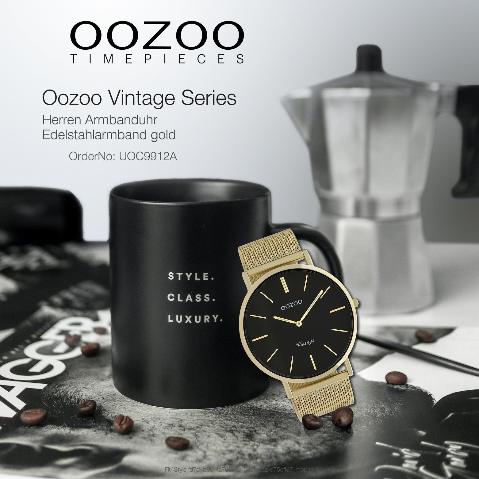 44mm) Fashion-Style Armbanduhr OOZOO Oozoo Herren gold Herrenuhr groß rund, Edelstahlarmband, Analog, Quarzuhr (ca.