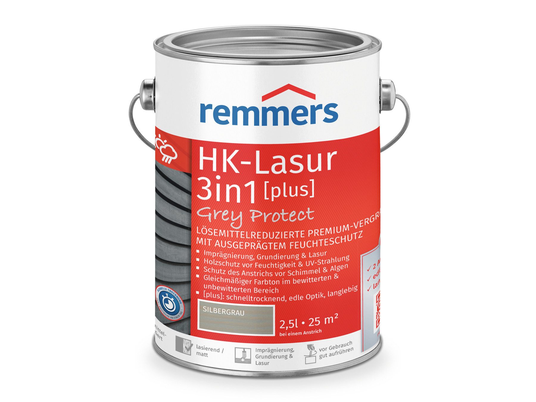 Holzschutzlasur HK-Lasur 3in1 Grey Protect [plus] anthrazitgrau matt 2,5 Liter