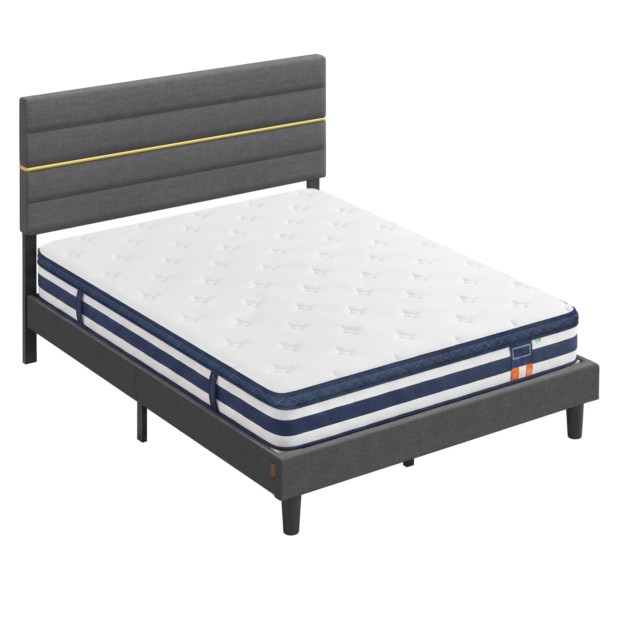 VASAGLE Polsterbett Bettgestell, hochtragfähig, robust, in 3 Größen verfügbar, Polsterbett und Matratze Set, mit Stauraum 160x200 cm