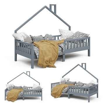 VitaliSpa® Hausbett Kinderbett Spielbett Noemi 90x200cm Anthrazit Rausfallschutz