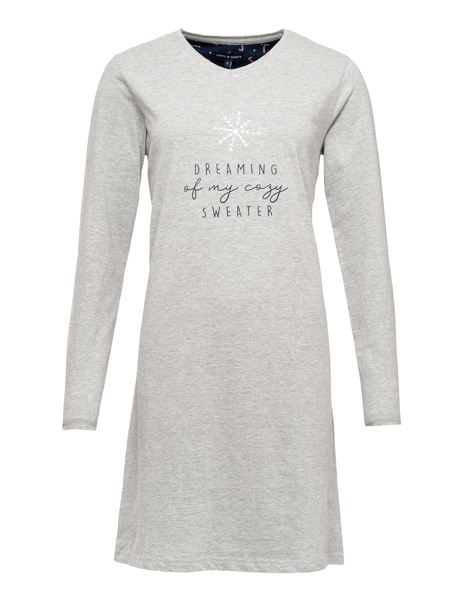 HAPPY Melange Nachthemd schlafshirt SHORTS Xmas Pyjama schlafmode Grey
