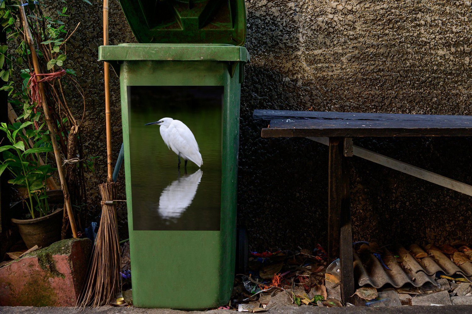 MuchoWow Seidenreiher Mülleimer-aufkleber, (1 Container, Wandsticker stehend Mülltonne, Wasser St), Sticker, Abfalbehälter im